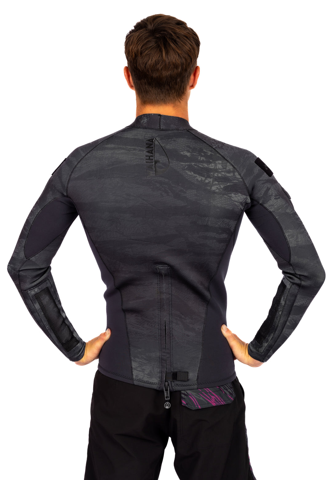 Men's Black Tropicam Rear-zip Surf Top