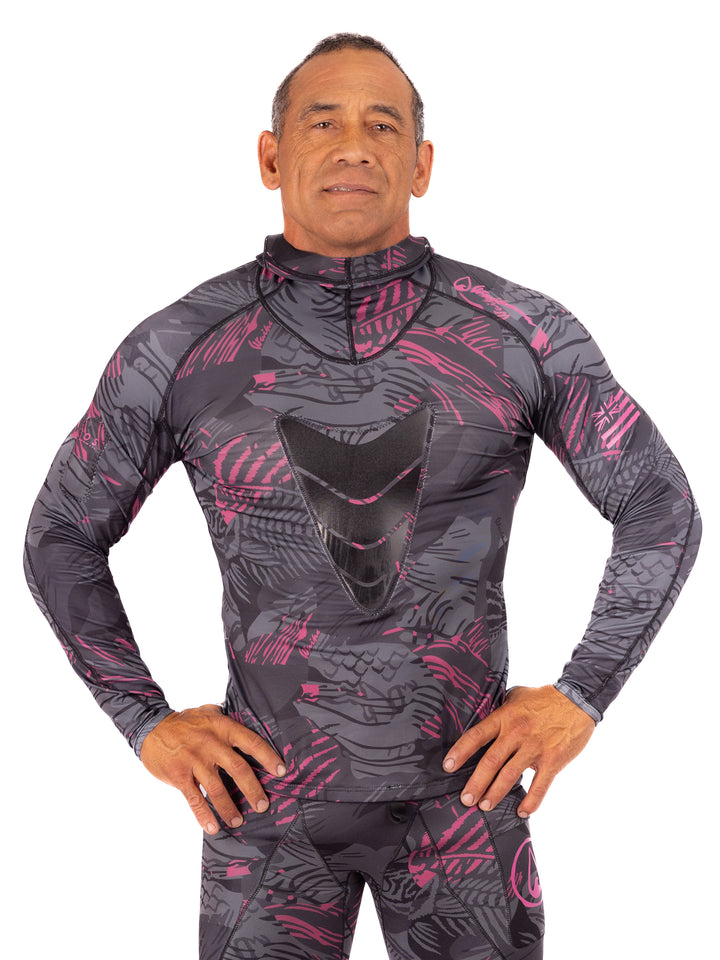 Pink Fishbone Hooded Spearfishing Rashguard